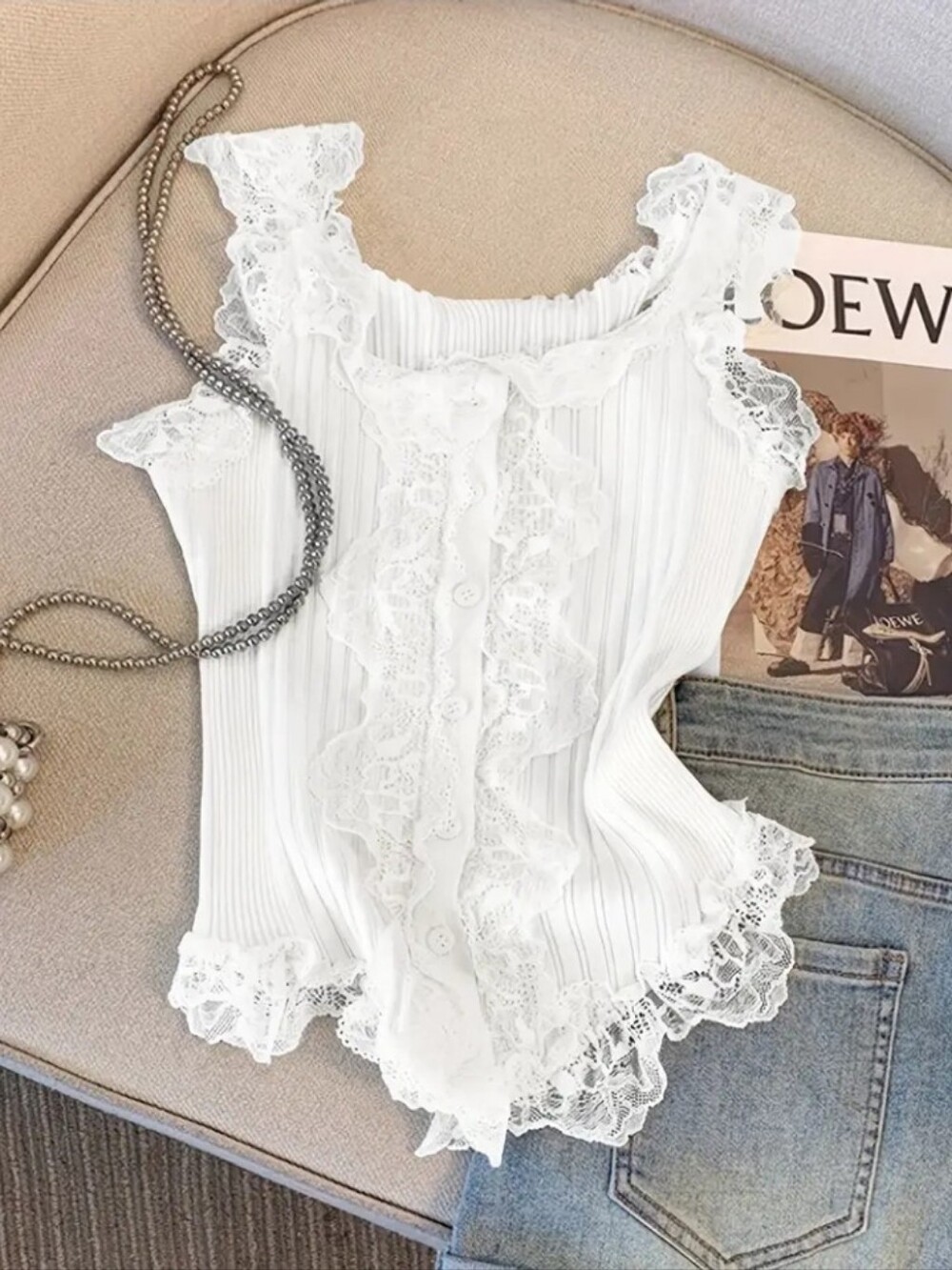 Women'S Vest Outerwear Lace Cami Spring Summer Breathable Design Lace Trim